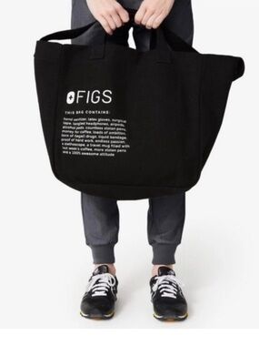 FIGS Black Canvas Duffel Tote with White Logo